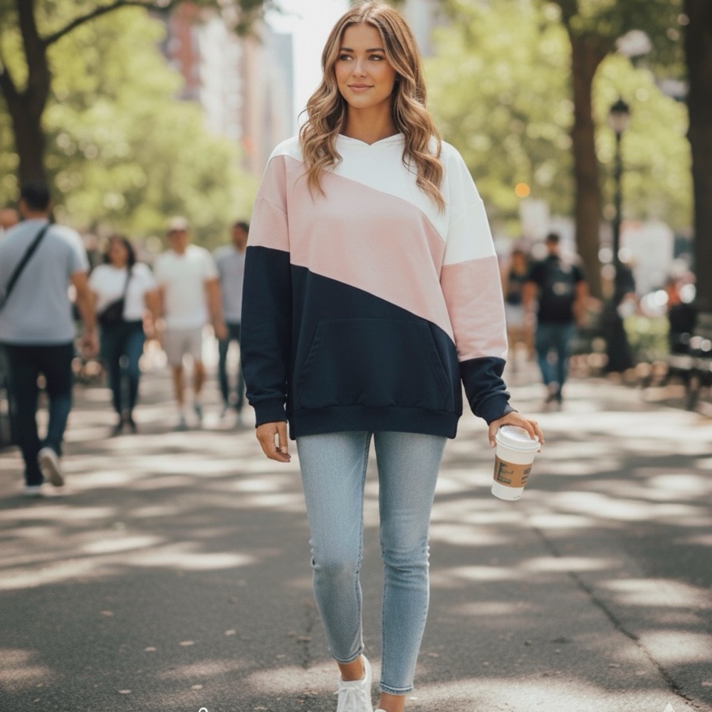 Cream Color-Block Hooded Shirt